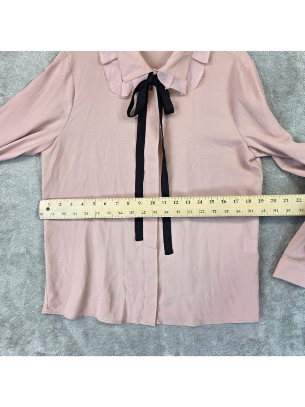 Jeong Gam Studios Blouse Womens M Pink Collared Long Sleeve Bow Ruffle Top - Picture 9 of 10